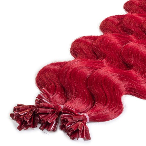 hair2heart Premium Extensions Real Hair Bondings Wavy - 200 Strands 0.8 g 40 cm Red