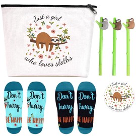 Sloth Gift, Includes Sloth Makeup Bag, Cute Sloth Socks, Sloths Writing Gel Ink Pen & Mini Round Mirror, Just a Girls Who Loves Sloths, Sloth Lover Gifts, Birthday Gifts, Sloths Gifts for Women Girls