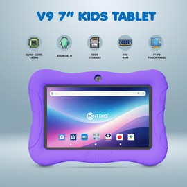 Contixo 7 inch Kids Tablet Bundle - Android Tablets and Kids Wired Headphones, with 14+ Games and Educational Apps, WiFi, 32GB ROM, Learning Tablet for Kids - Purple