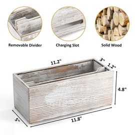 YCXNBHH Mail Organizer countertop, Wood Mail Holder 2 Slots, Phone Box with Hidden Charging Port, White Wash Letter Holder, Desk Organizers & Accessories for Home Office Decor