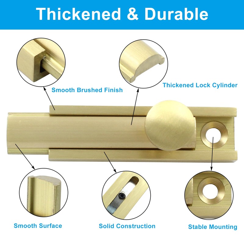 Luomorgo 1 Pack Solid Brass 2 Inch Surface Bolt, Brushed
