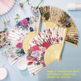 Morices 3 Pcs Floral Printed Folding Hand Fan, Handheld Classical Delicate Hollowed Bamboo Fans for Dancing, Decorative Hand Holding Fans for Wedding Party Favors Gift Wall Hanging Decoration