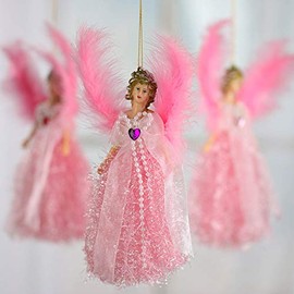Factory Direct Craft Group of 12 Sparkling Victorian Angel Ornaments with Resin Face and Hands and Feather Wings