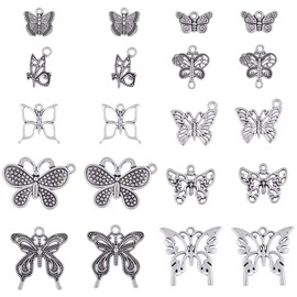 SUNNYCLUE 80Pcs 10 Styles Silver Butterfly Charms Bulk Mini Butterflies Charm Tibetan Antique Alloy Hollow Insect Charms for Jewelry Making Charms Supplies Keychain Dangles Earring Necklace DIY Craft