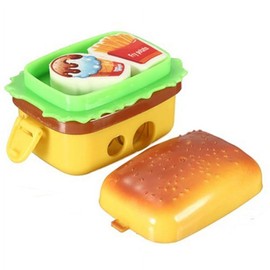 Yellow Hamburger Pencil Sharpener, Dual-Hole Plastic Portable Cute Pencil Sharper with Container and Eraser for Kids Adults Teacher Artist Travel School Office Home Art Room, 1 Pack Pencil Sharpeners