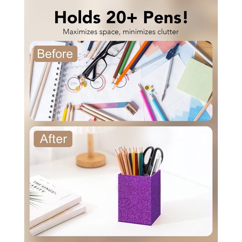 Luminzo Acrylic Desk Pen Holder, 3 x 3 x 4