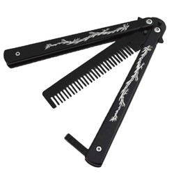 Funtuan Dragon Totem Stainless Steel Practice Butterfly Knife Trainer and Comb Knife Trainer (Black)