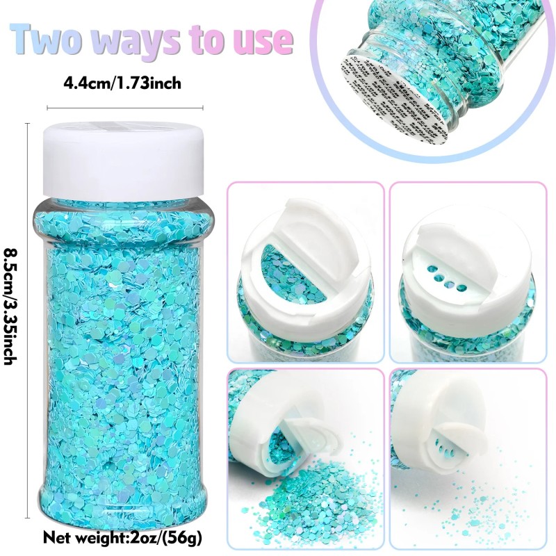 12 Pcs Spring Colors Hex Chunky Glitter Set 2oz Bottles