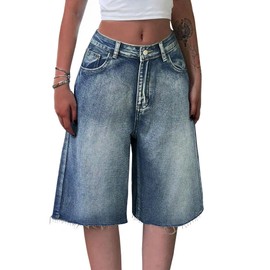 EMMIOL Women Jorts Jeans Wide Leg Baggy Jeans Mid-Low Waist Y2K Vintage Streetwear Denim Shorts