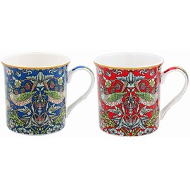 The Leonardo Collection Set of 2 - William Morris Mugs - 2 Assorted Strawberry Thief Design in Gift Box