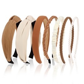 Brimekichio 7 Pack Headband for Women Girls Cute Headbands for Women Cute Pearl Beads Solid Knotted Diademas para Mujer de Moda Cute Hair Accessories