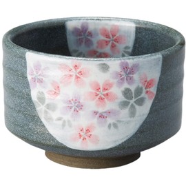 Ale-net Matcha Bowl, 4.5 x 3.1 inches (11.5 x 7.8 cm), Cherry Blossom Crest Black Rice Bowl, Matcha Bowl, Ceramic, Mino Ware, Made in Japan