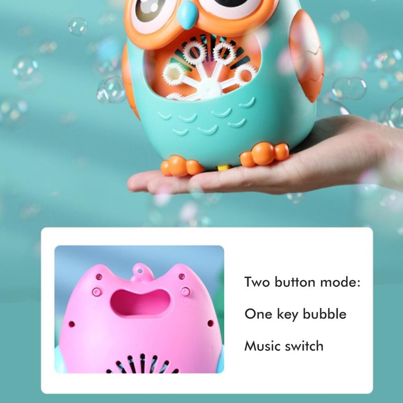 Bubble Machine for Kids Cartoon Owl 8 Holes Automatic Bubble