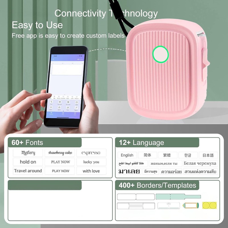 Thermal Label Printer 203dpi 12mm Printing Mini Rechargeable APP Control