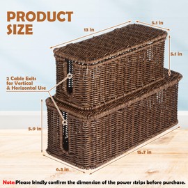 Burbell 14 Pcs Rattan Cable Management Box Kits Include Cord Storage Basket, 2 Open Slots Cord Hider Organizer with White Cable Ties Cord Holder Cable Clips for TV Computer USB Hub to Hide Cords