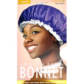 DONNA Smooth Satin Bonnet, Soft Elastic Band Sleep Cap for Women, Stay on all Night Hair Wrap Cover Bonnet for Curly Hair, Saint Bonnet for Sleeping Soft Band Large WHITE Color