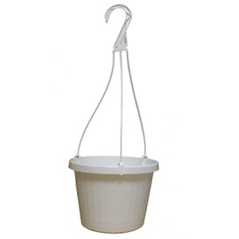 10 New ~ 10 Inch Hanging Basket Plastic Nursery Pots ~ White ~ Pots are 9 Inch Round at The Top and 6.2 Inch Deep and Includes Internal Dish.