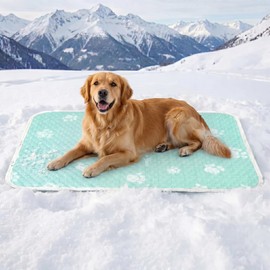YQLKYMLO Cooling Mat for Large Dog, Waterpoof Q-Max>0.5 Breathable Cold Crate Pad for Puppy Cat, Washable Kennel Bed for Active Pet with Chill Soothing Fabric to Rapid Cooling, 39.3×27.5, Green