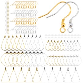 RCIDOS Set of 200 Earrings, Silver Hypoallergenic Ear Hooks, Earrings Plugs, Geometric Shape Earrings, Gold and Silver, for Jewellery Making (925 Earrings Set)