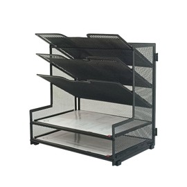 Organizador de escritorio de metal de 5 niveles, organizador de papel de escritorio de oficina para oficina en casa, color negro