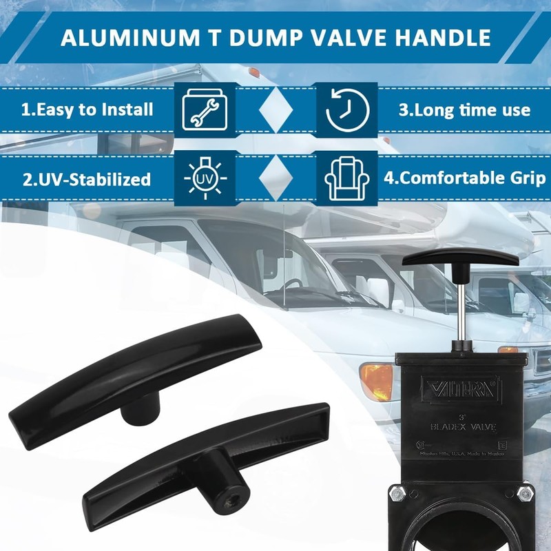 3-Pack Universal Metal RV Waste Valve Handle Replacement Black