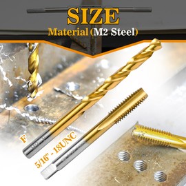 RURITKIT 5/16"-18 UNC Tap and F Drill Bit Kit, M2 HSS Drill and Tap Set, Combination of Drill and Tap Kit for Metal