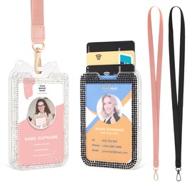 2 Pack Lanyards for ID Badge Holder Bling Sparkly Cute ID Card Holder with Lanyards for Women (Transparent Black and White)