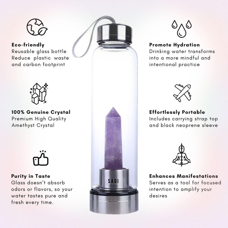 SAOI Crystal Water Bottle - Amethyst - Natural Wellness Healing
