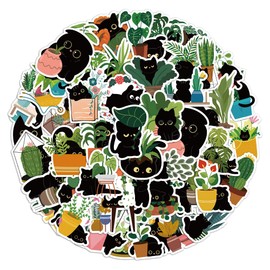 Cats and Plants Stickers for Laptop(60 PCS),Gift for Children Teens Adults Girl Boys,Waterproof Stickers for Water Bottle,Cats Vinyl Stickers for Scrapbook,Skateboard,Bike,Phone,Dairy