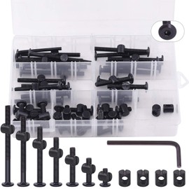 Keadic 85Pcs M6 15/25/35/45/55/65/75mm Baby Bed Screws Hardware Replacement Kit, Hex Socket Head Cap Screws Nuts for Furniture Cots Beds Crib, 1 Hex Key for Free - Black High Speed Steel