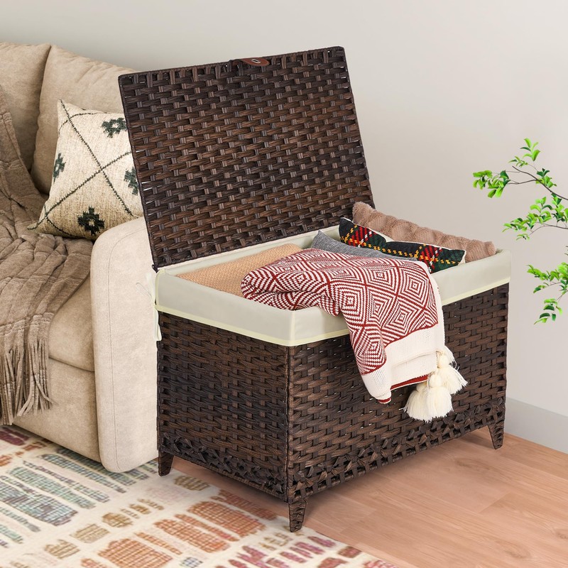 Honjourai Wicker Storage Basket with Lid,Rattan Shelf Basket with Removable