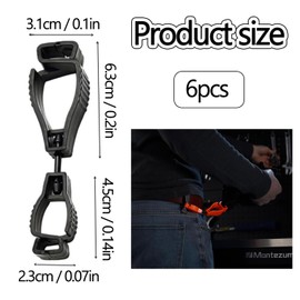 WADY 6PCS Glove Clips, Glove Grabber Clip Anti-loss Waist Buckle Clip, Glove Grabber Clip Anti-loss Waist Buckle Clip, Glove Keeper, Plastic Safety Work Glove Grabber Clips (Black)
