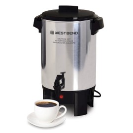 West Bend Coffee Urn Highly-Polished Aluminum Features Automatic Temperature Control with Cup Per Minute Brewing and Easy Clean Up Includes In-Basket Measuring Guide and Ready Light, 30-Cup, Silver