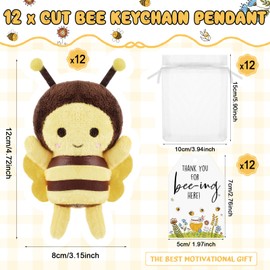 WinnerWhy 12 Sets Bee Themed Baby Shower Favors Include 12 Mini Bee Stuffed Animal Toys Bee Plush Keychains with Thank You Cards and Organza Bag Gender Reveal Party Baby Shower Decorations