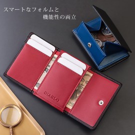 Diablo KA-516 Men's Compact Trifold Leather Leather Box Coin Purse Design Color Trifold Wallet, Black x Blue