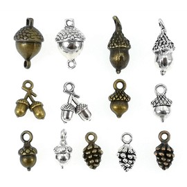 Kinteshun Christmas Acorn and Pine Cone Charm, Assorted Nuts Charm Pendant Bead for DIY Jewelry Making Findings(50pcs)