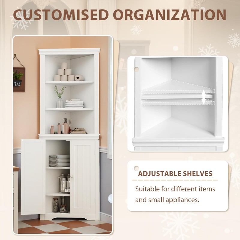 Furmax 62" Corner Cabinet, Bathroom Storage Cabinet with 6 Adjustable