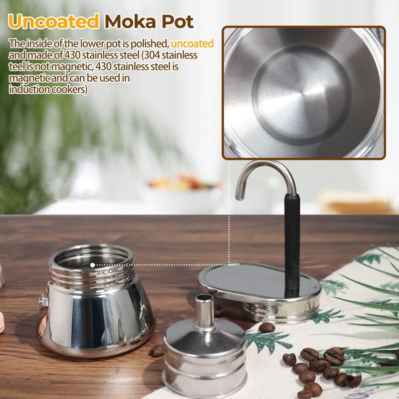 DITOSH 4 Cup Single Tube Moka Pot Stainless Steel Stovetop
