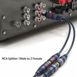 CNHIDEE RCA Splitter 1 Male to 2 Female 2 Pack, Y Splitter RCA Audio Video Cable Splitter Adapter Extension Cord 0.2M/0.65ft for Subwoofer Speaker Dark Blue