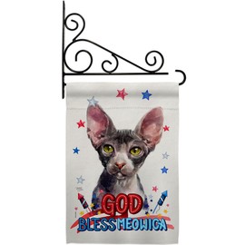 Breeze Decor Patriotic Sphynx Garden Flag Set Wall Holder Cat Kitten Meow Spoiled Paw Fur Pet Nature Farm Animal Creature House Decoration Banner Small Yard Gift Double-Sided, Made in USA