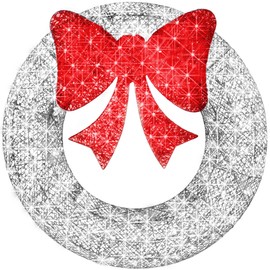 Best Choice Products 48in Pre-Lit Outdoor Christmas Wreath Decoration, LED Metal Holiday Decor for Home w/ 140 Lights, Bow - Silver/Red