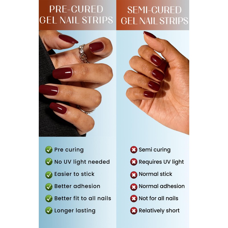 Gel Nail Strips for Women, 44Pcs, Pre-Cured, No UV Light,