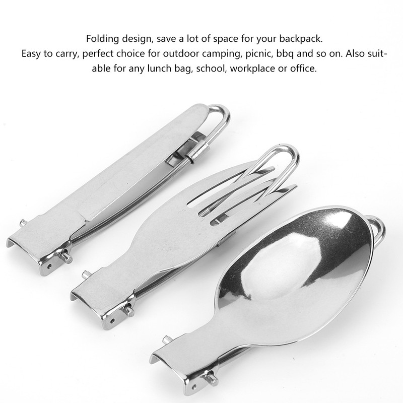 Outdoor Portable Tableware Set Folding Stainless Steel Spoon Fork Knife