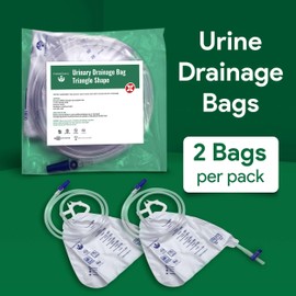 Urine Catheter Bags for Men and Women - 2 2000ml Overnight Bedside Drainage Bag - Sterile and Disposable Triangle Urine Bags
