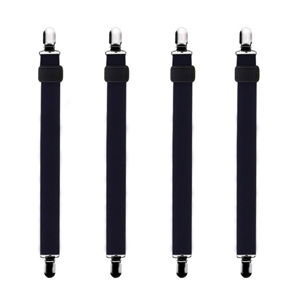 Bedecor Adjustable Bed Sheet Straps - White, Elasticated - for