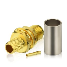 Bingfu SMA Female Connector Bulkhead Mount Crimp Solder Attachment 50 Ohm Gold Plated Copper Connector (10-Pack) Compatible with RG58 RG303 RG141 RG142 RG400 Low Loss 195 Coaxial Coax Jumper Cable