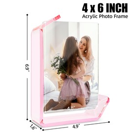 4x6 Picture Frame, 2 Pack Floating Acrylic Photo Frames, Double Sided Modern Tabletop Stands, Horizontal and Vertical Display for Home Office Decoration, Pink