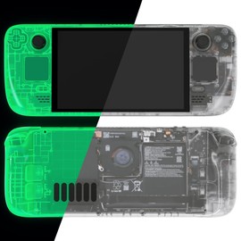 eXtremeRate Full Case & Buttons Set for Steam Deck OLED Console, DIY Replacement Handle Housing Faceplate/Back Plate/Custom Buttons Set, Skin Case Accessories for Steam Deck OLED (Glow in Dark Green)