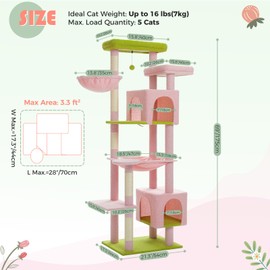 PETEPELA Large Cat Tree, 69-Inch Tall Cat Tower for Indoor Large Cats with Super Large Hammock, Cat Climbing Tree Tower with Scratching Posts, Cozy Condo House and Large Top Perch, Pink