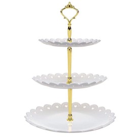 Plastic Dessert Stand 3 Tier Cupcake Stand Candy Stand for Wedding Home Birthday Tea Party Table Decoration (White)